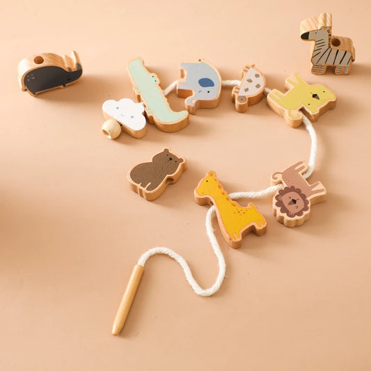 Baby wooden Animal Threading Toy