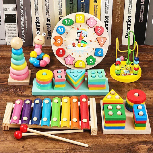 Montessori Wooden Stacking Toys and Clock Puzzle